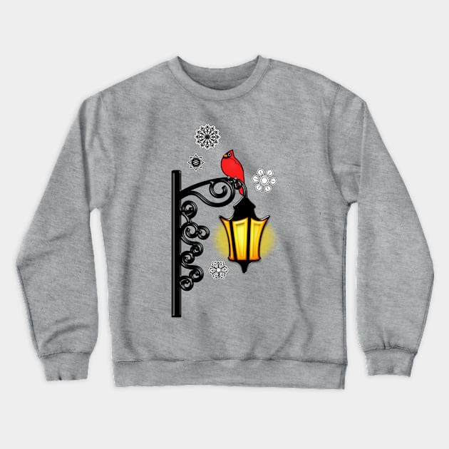 Winter Wonderland Cardinal on Lamp Post Crewneck Sweatshirt by PenguinCornerStore